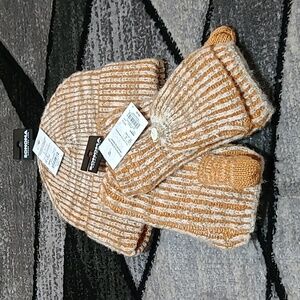 SONOMA WARM KNIT HALF-FINGERLESS GLOVES WITH MITTEN FLAP & KNIT HAT SET PRICE FI
